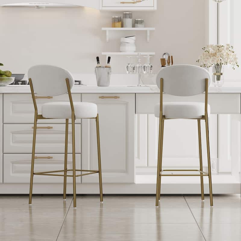 29'' H Seat Height Upholstered Bar Stools Set of 2, Faux Leather/Velvet(Green/White) Counter Dining Stool, Round Kitchen Chairs