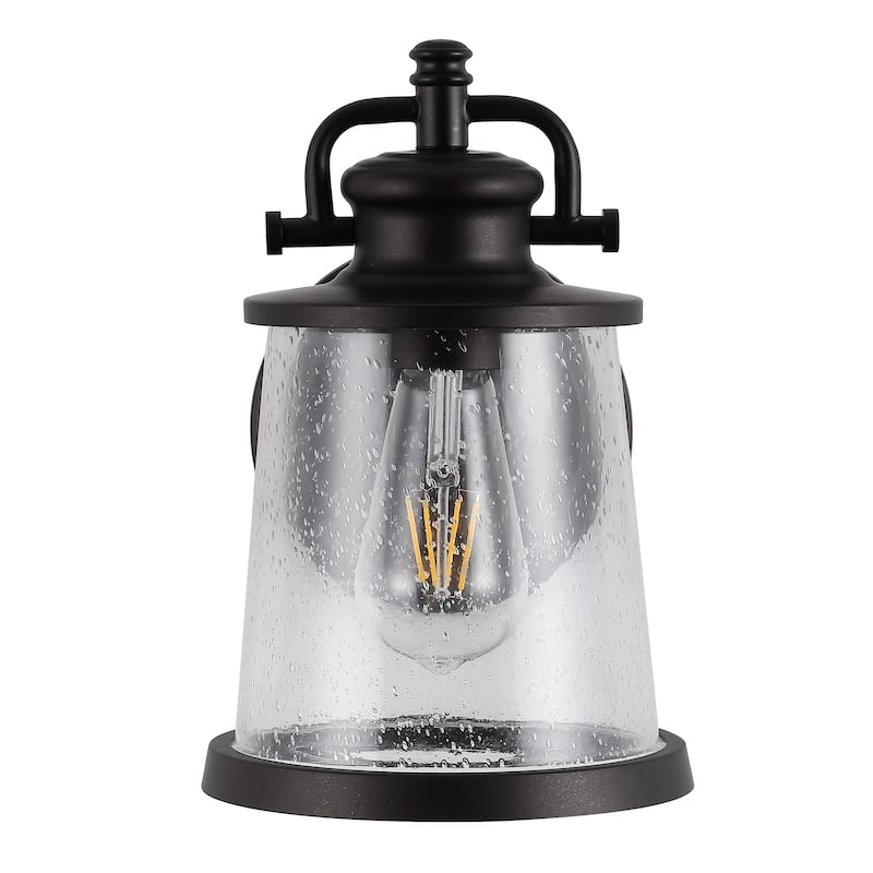 Marais 6.75" Iron/Seeded Glass Vintage Rustic LED Outdoor Lantern, Oil Rubbed Bronze by JONATHAN Y