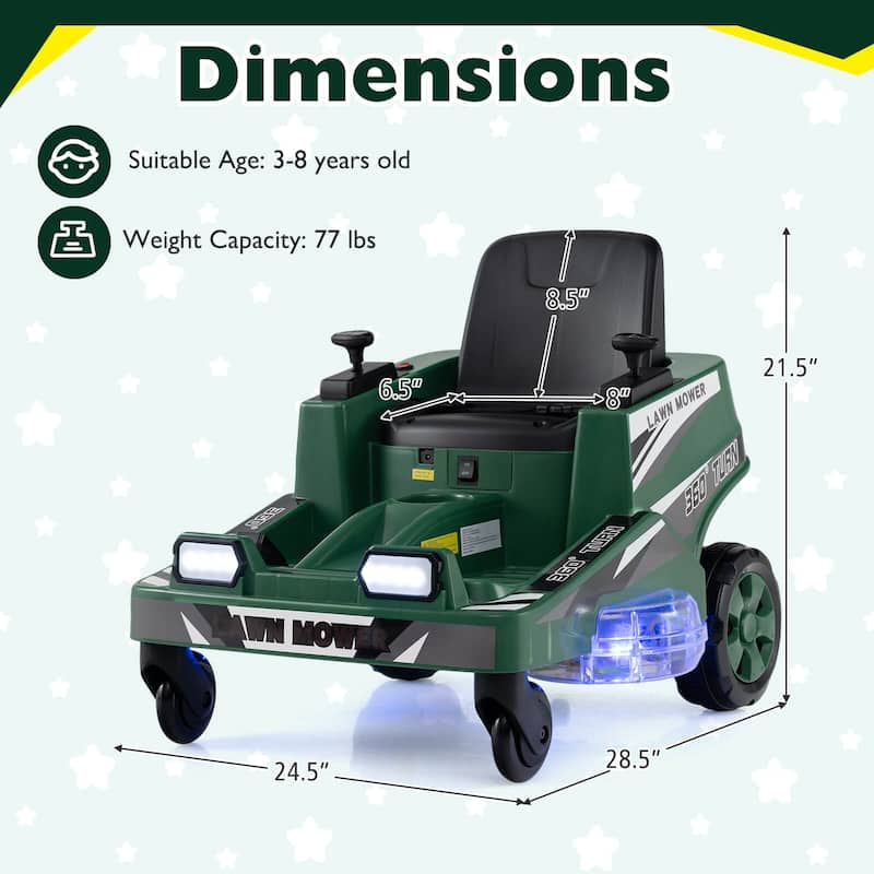 Costway 12V Ride on Lawn Mower with Dual Control Sticks LED Lights - See Details