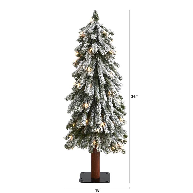 3ft. Flocked Grand Alpine Artificial Christmas Tree with 50 Clear Lights & 193 Branches on Trunk - Petite Winter X-Mas Tree