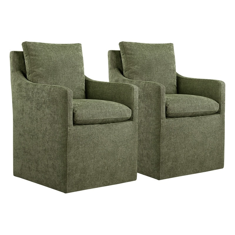 Hailey Dining Arm Chair with Caster Wheels Fabric Fully Assembled - Set of 2 - Green-Fabric
