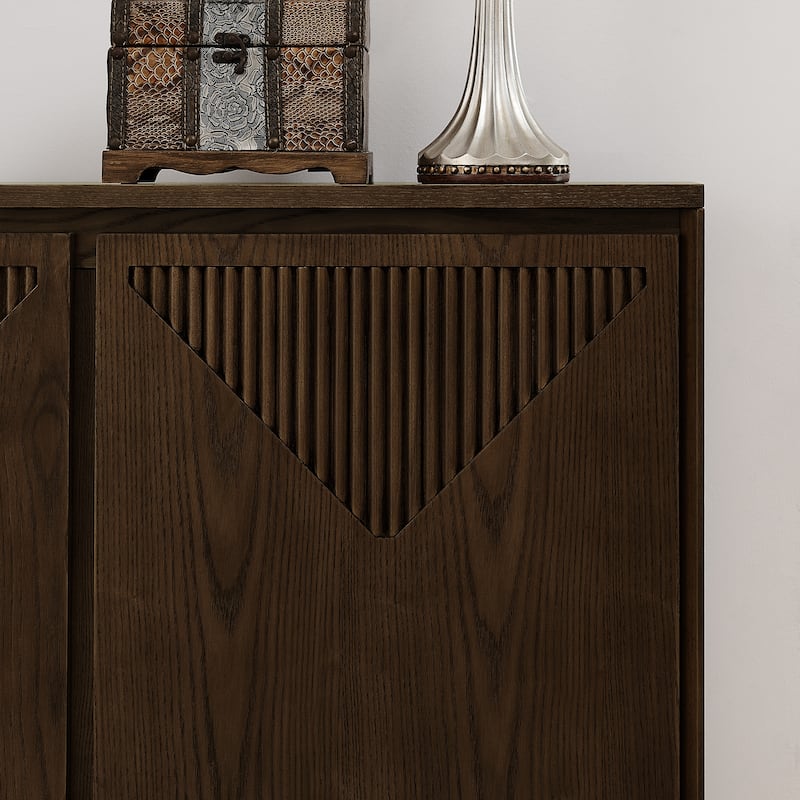 Mid-Century Small Storage Cabinet, Narrow Buffet Sideboard with Doors & Shelves Wood Credenza for Entryway, Hallway, Kitchen