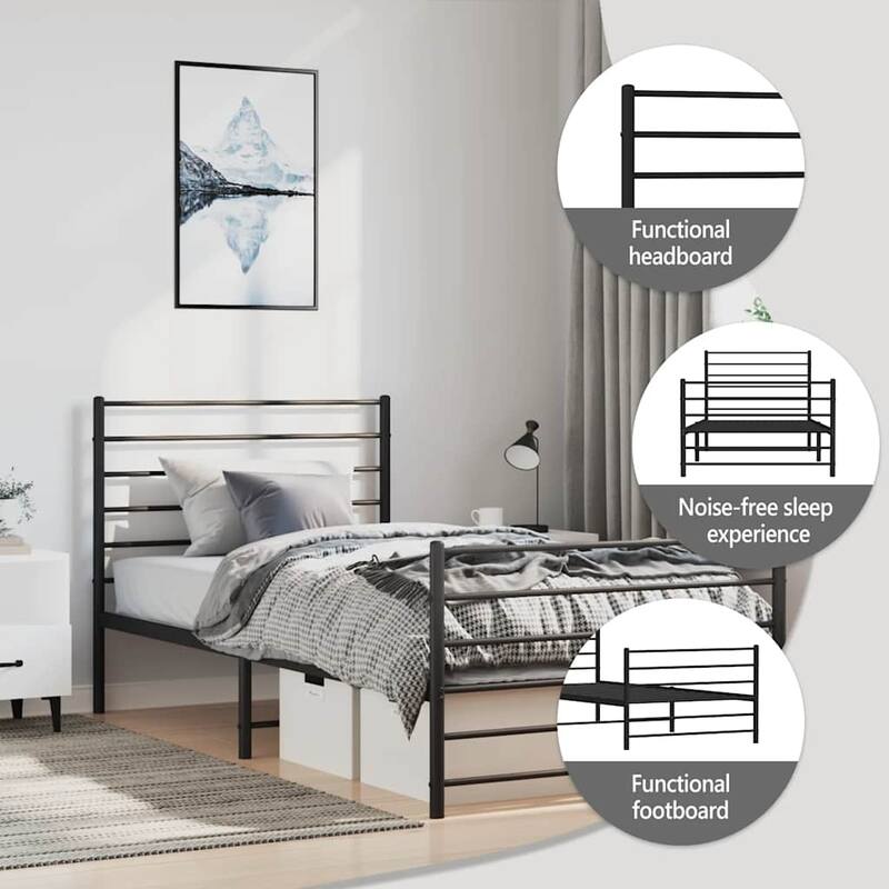 vidaXL Metal Bed Frame with Headboard, No Mattress