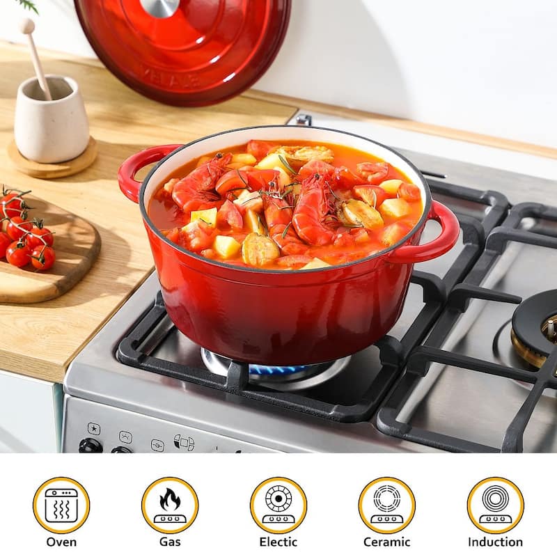 Velaze Enameled 7.5Qt. Cast Iron Round Dutch Oven