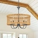 preview thumbnail 14 of 14, 5-Light Farmhouse Boho Rustic Woven Rattan Pendant Light Round Drum Hand Woven Bamboo Rattan Chandelier - 19.6 in. W