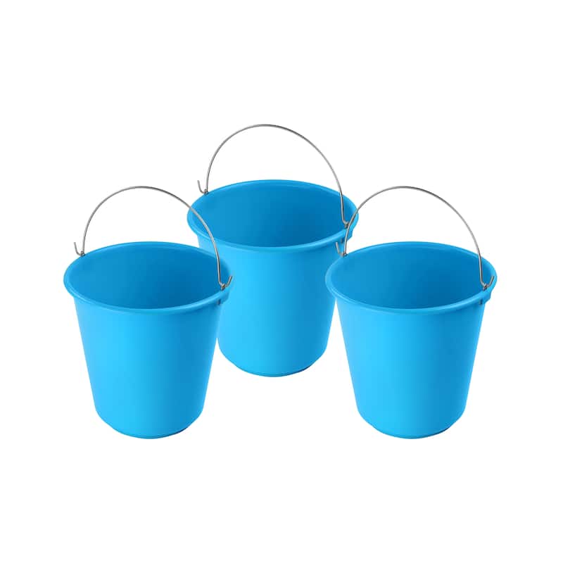 Plastic Pail with Handle 11.5 Quart (2.8 Gallon Bucket) - Pack of 3 - Light Blue