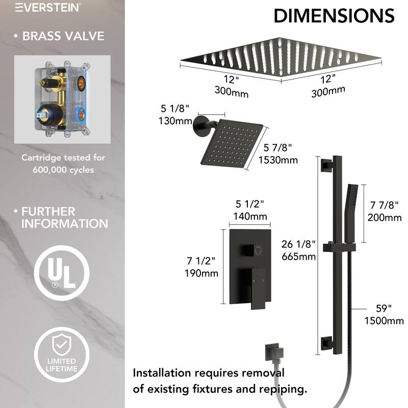 Celling Mounted 12 in. Rainfall LED Shower System with 6 in. Shower Head Handheld Shower Faucet Set