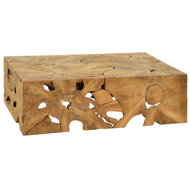 Scarlett 47-inch Rectangular Teak Root Block Style Coffee Table, Natural Finish - Medium Brown