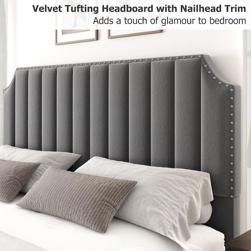 Bed Frame with 50.2" Headboard, Upholstered Platform