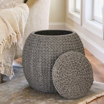 Household Essentials Handwoven Barrel Wicker Storage Basket Side Table - 17.0"L x 17.0"W x 19.0"H
