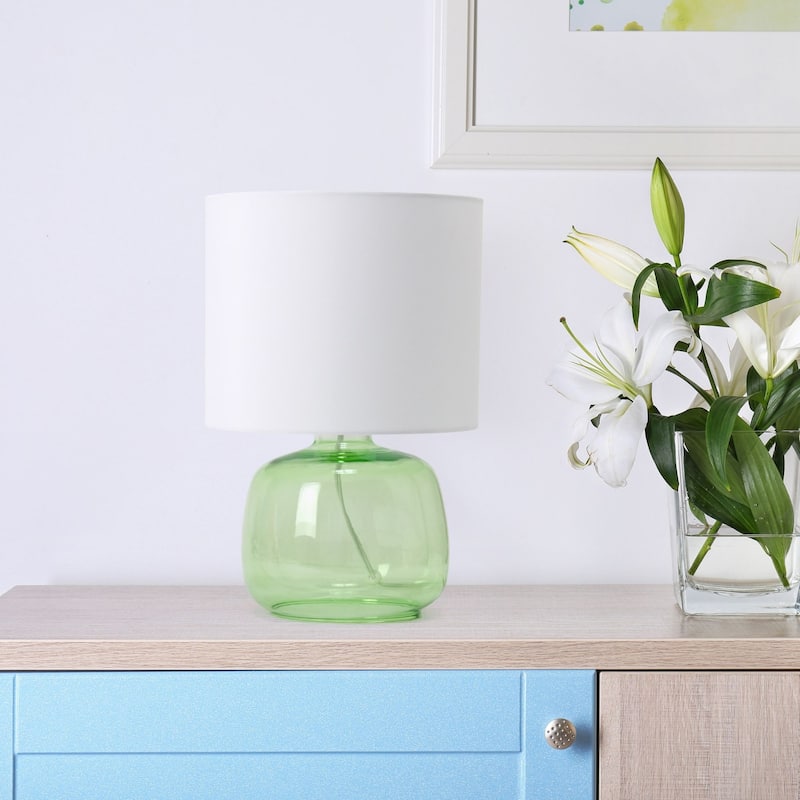 Glass Jar Table Lamp with Drum Shade - 13.75" - Green and White