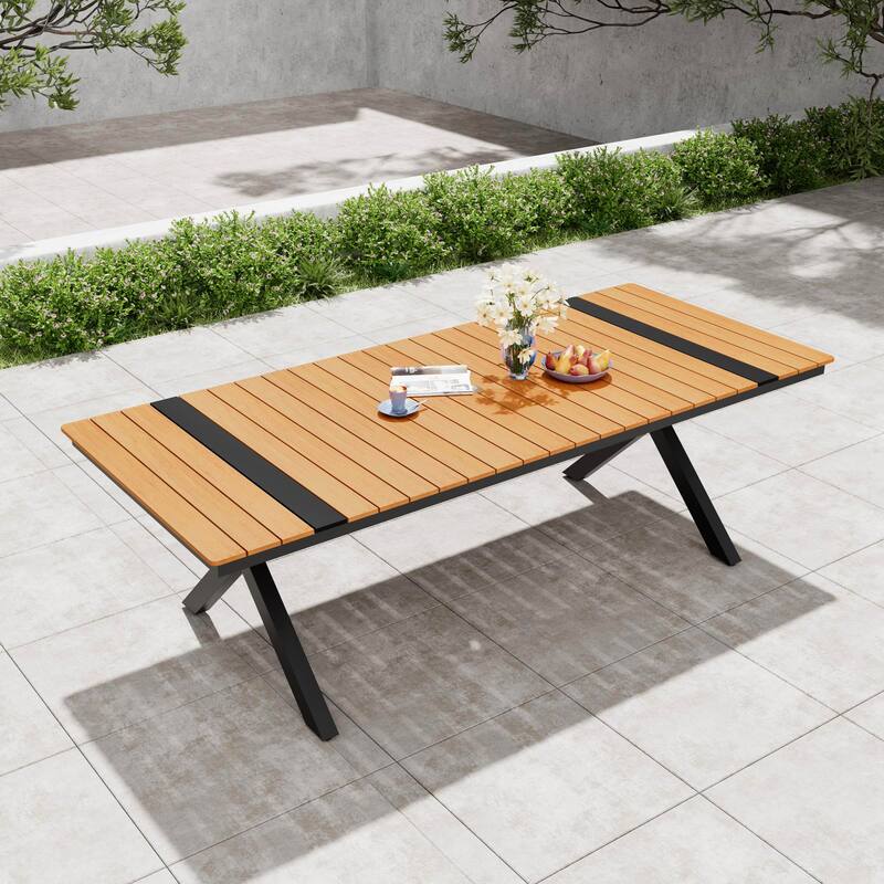 Pellebant Aluminum Rectangular Outdoor Patio Dining Table with Umbrella Hole - 94.3in-Brown