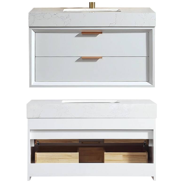 Modland 36" Wall-Mount Vanity with LED Light & 2 Soft-Close Drawers - Solid Oak, Black,White,Blue,Green - 36 inch