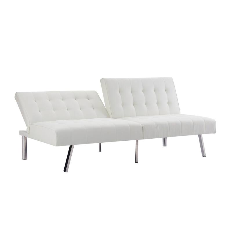 Tufted Mid-Century Modern Split Back Futon Sofa Couch Bed with Chrome Legs