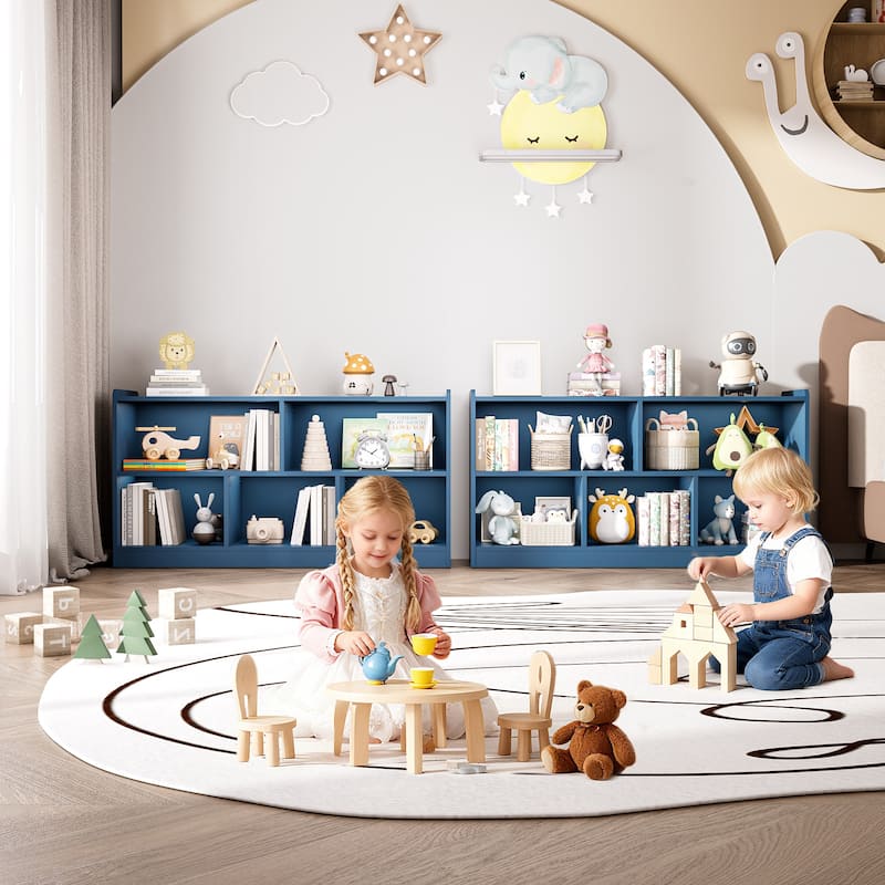 Wooden Storage Cabinet with 5 Sections, Montessori Kids Bookshelf and Toy Organizer for Nursery, Playroom & Classroom