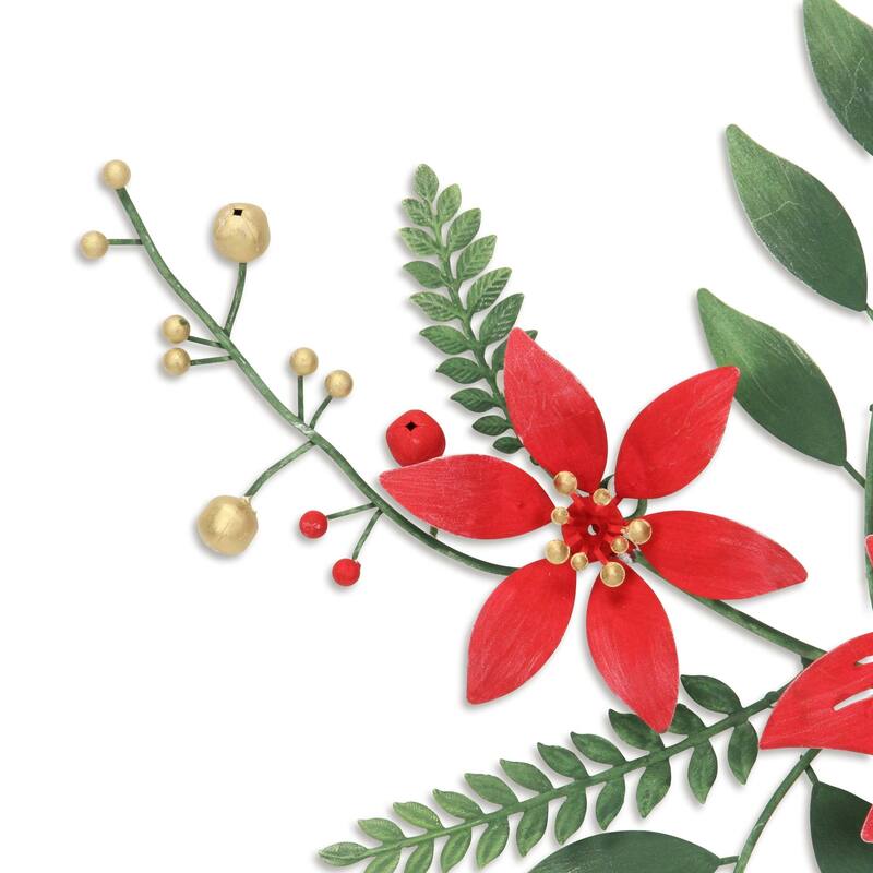 HomeRoots 15" X 22" Red Christmas Poinsettia Metal Hanging Dimensional Sculpture