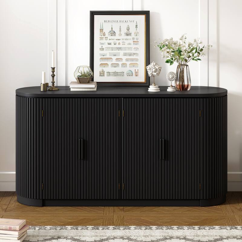 63" Black Storage Cabinet Entry Cabinet Buffet Cabinet Console Table - Black