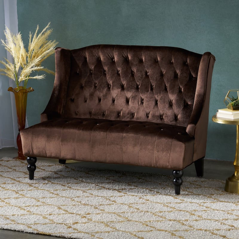 Leora Modern Glam Tufted Velvet Wingback Loveseat by Christopher Knight Home