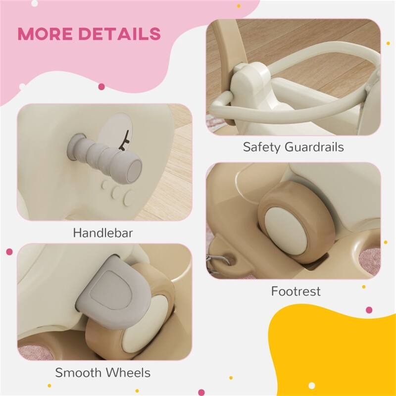 5 in 1 Kids Rocking Horse for Toddlers and Children Ages 1 to 6 with Safety Guardrail Footrest Durable HDPE