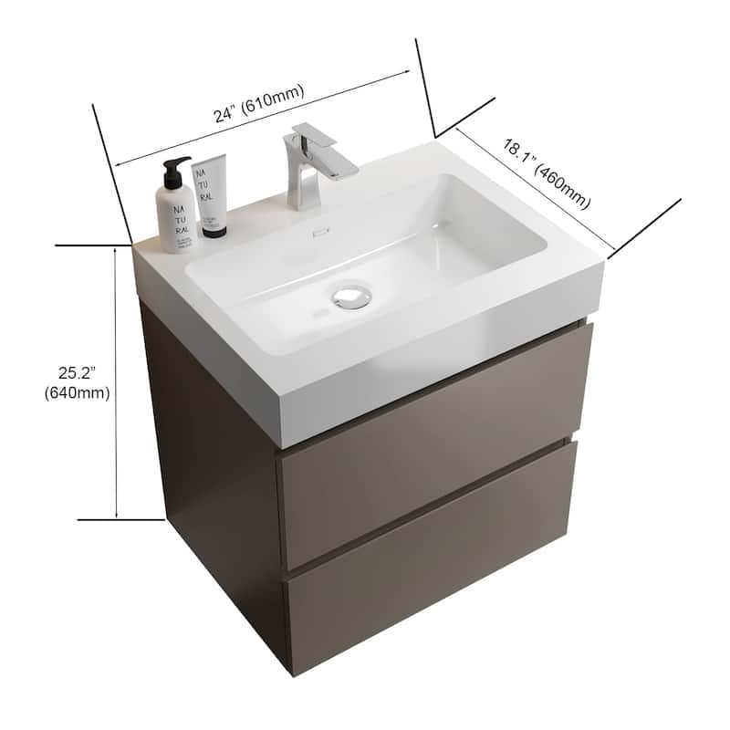 30" Wall-Mounted Bathroom Vanity with Double Door Storage, Solid Wood Frame, Space-Saving Design, Anti-Scratch Floor Mat