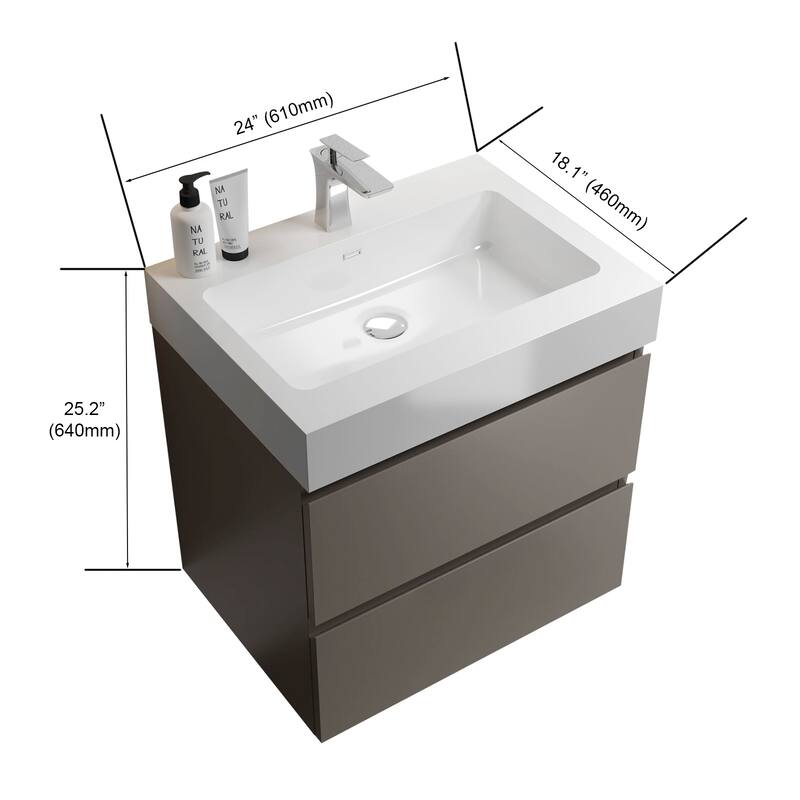 Modern 30" Alice Floating Bathroom Vanity with Rosewood Finish, Handle-Free Design, Silent Soft-Closing Drawers