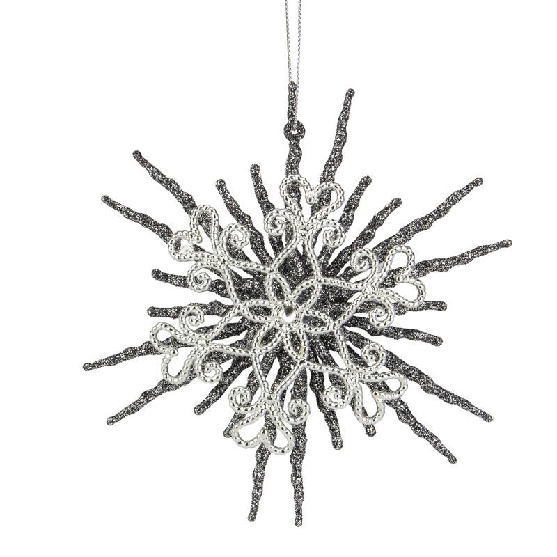 Glittered Double Snowflake Christmas Ornament - 6" - Silver