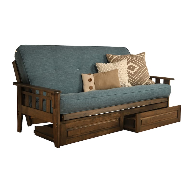 Somette Tucson Rustic Walnut Fullsize Futon Set with Storage Drawers