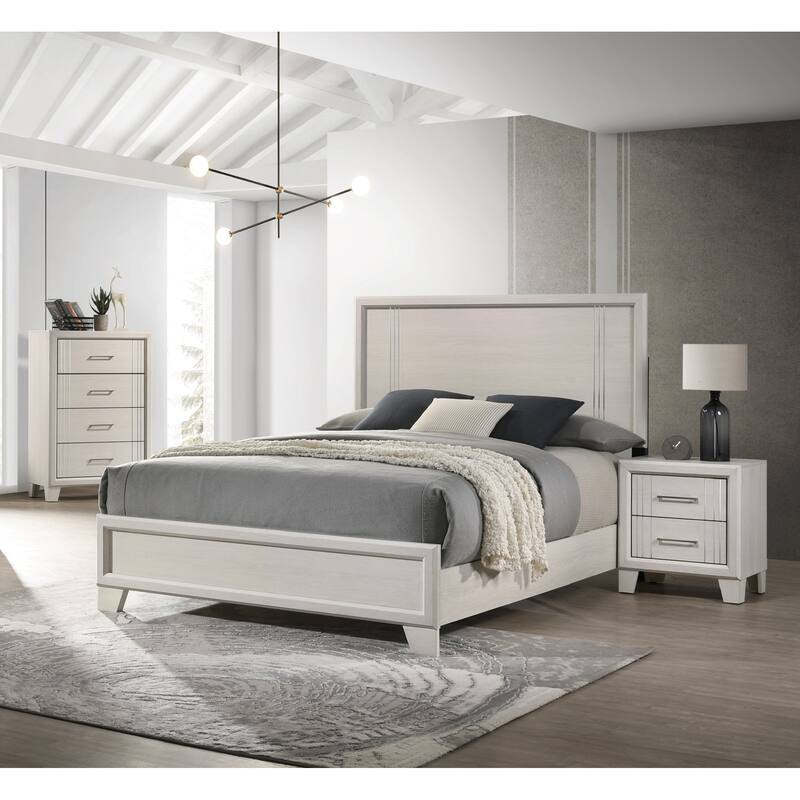 1pc Contemporary Two-Drawers Nightstand Bed Side Cabinet Wooden Furniture White/Beige Color