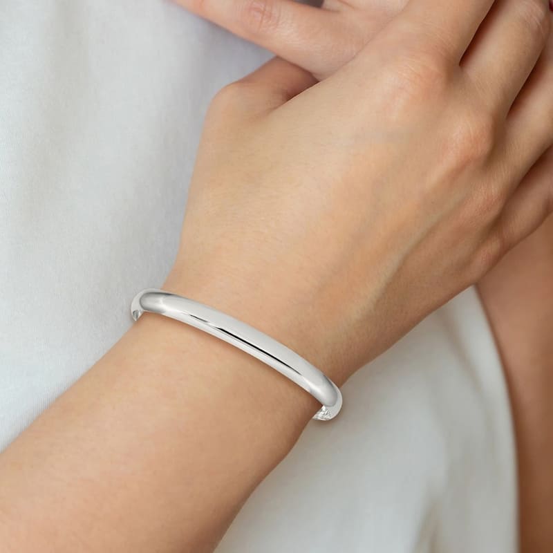 Curata 925 Sterling Silver 7" 6.25mm Solid Plain Slip On Bangle Bracelet