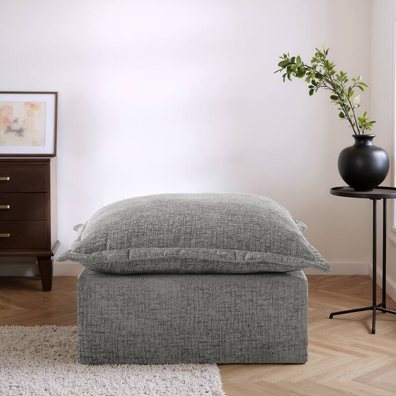 31.7"W Oversized Chenille Upholstered No Assembly Square Ottoman