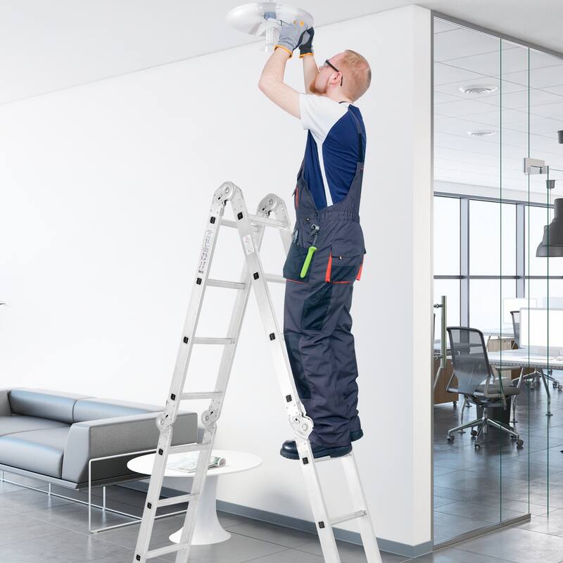 Gymax 7-in-1 Multifunctional Ladder w/Safe Locking Hinge & Anti-Skid