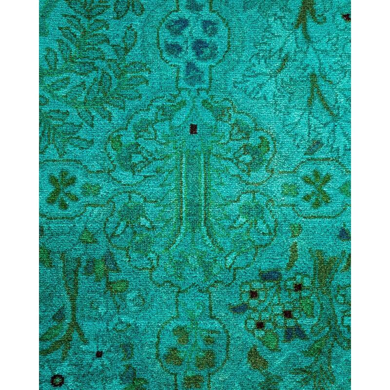 Overton Hand Knotted Wool Vintage Inspired Modern Contemporary Overdyed Blue Runner Rug - 2' 7" x 12' 4"