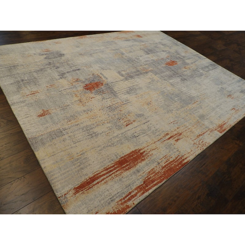 Wahi Rugs Abstract Silk Oxidized Mosaic Design 8'0"x10'0" Hand-knotted Rug - 8' x 10'