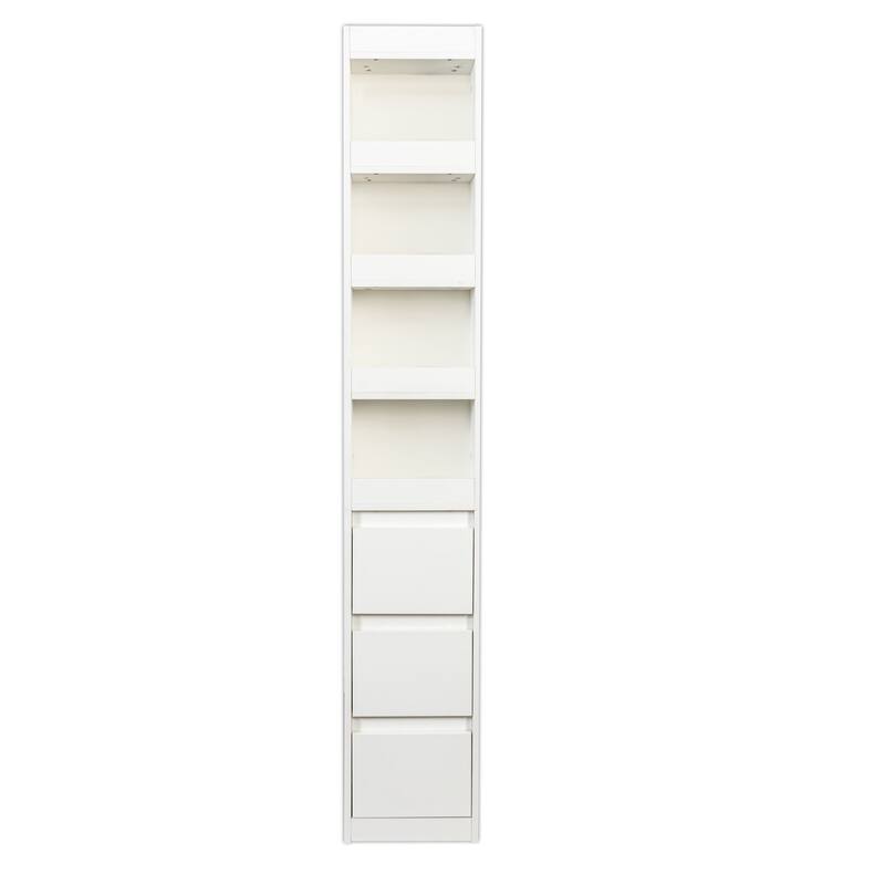 70.87" H Display Storage Cabinet, 4-Tier Shelf, 3 Side Drawers & 4 small display shelves, Modern Wooden Tall Bookshelf Bookcase