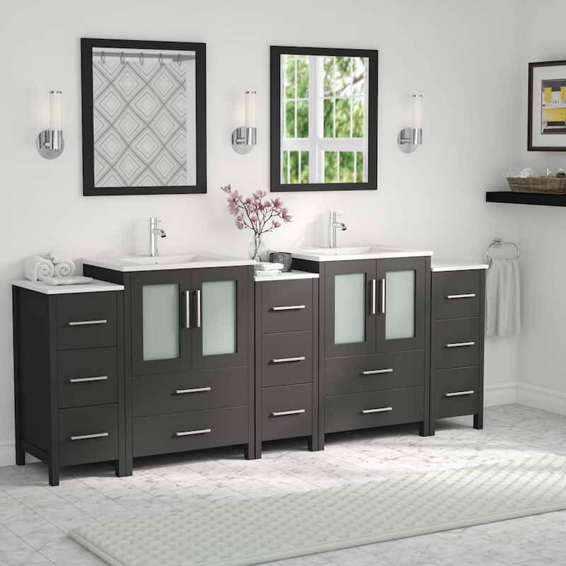 Vanity Art 84-Inch Double Sink Bathroom Vanity Set with Top and Free Mirrors - 84 X 18.1 X 35.8 - Espresso