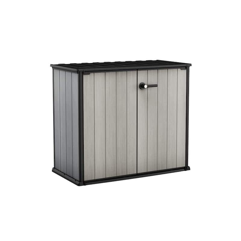Keter Patio Store Horizontal Resin Outdoor Storage Shed for Patio Furniture and Tools, Grey - 4.6x4