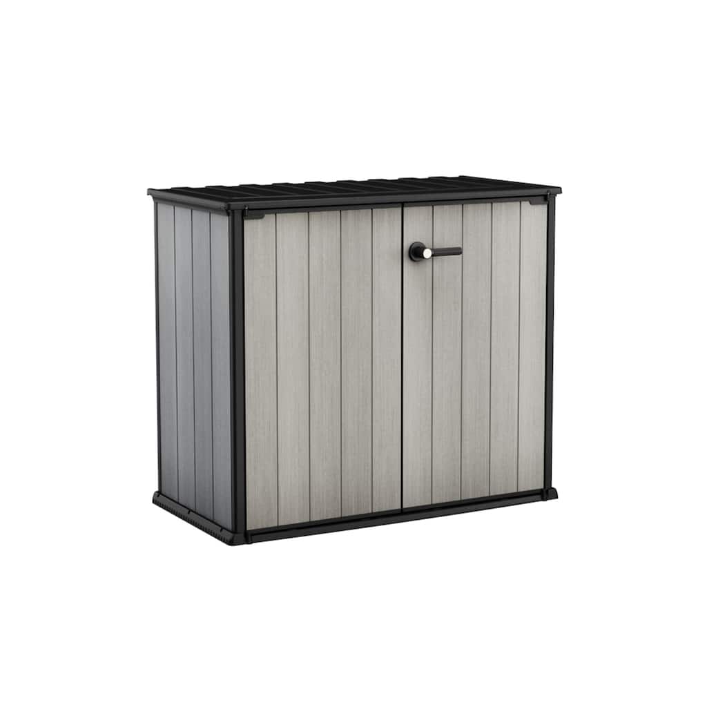 Keter Patio Store Horizontal Resin Outdoor Storage Shed for Patio Furniture and Tools, Grey - 4.6x4