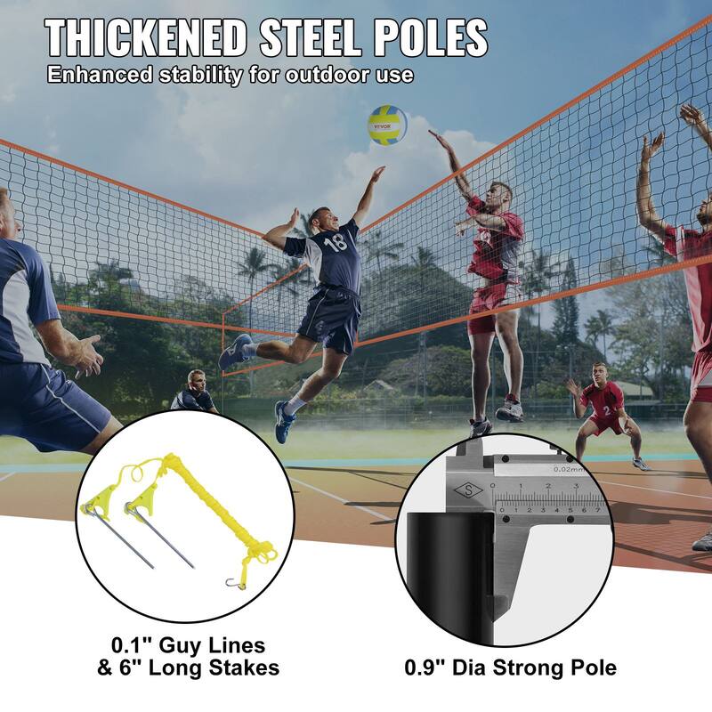 Orange Steel and PE Adjustable Volleyball Net, Weatherproof, Portable and Quick Setup