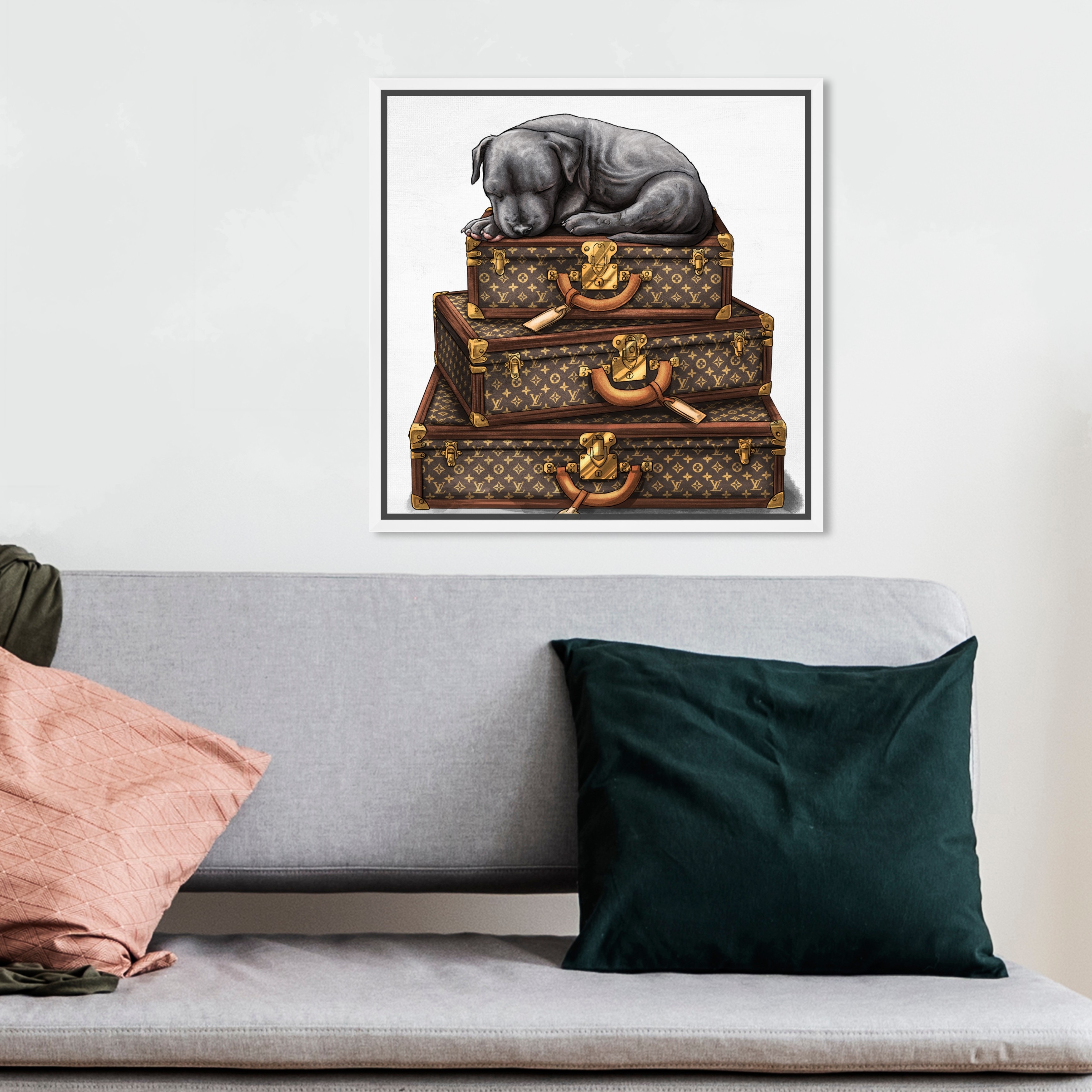 Oliver Gal X Pitbull Dog X Louis Vuitton Suitcase Wall Art Canvas Decor
