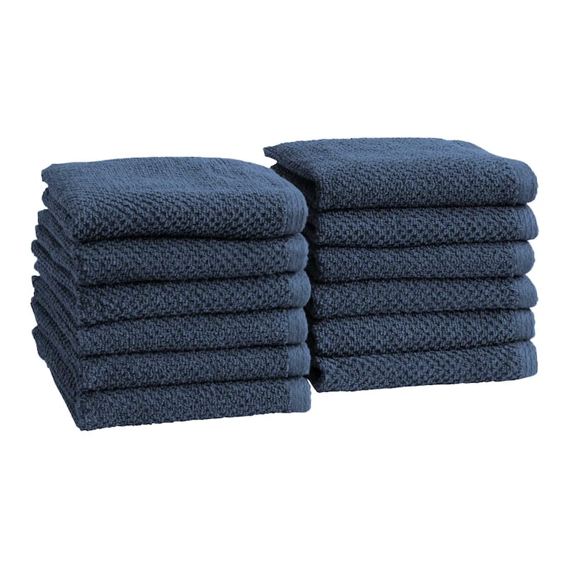 Linery & Co. Luxury Cotton Textured Bath Towel - Washcloth (Pack of 12) - Stone Blue