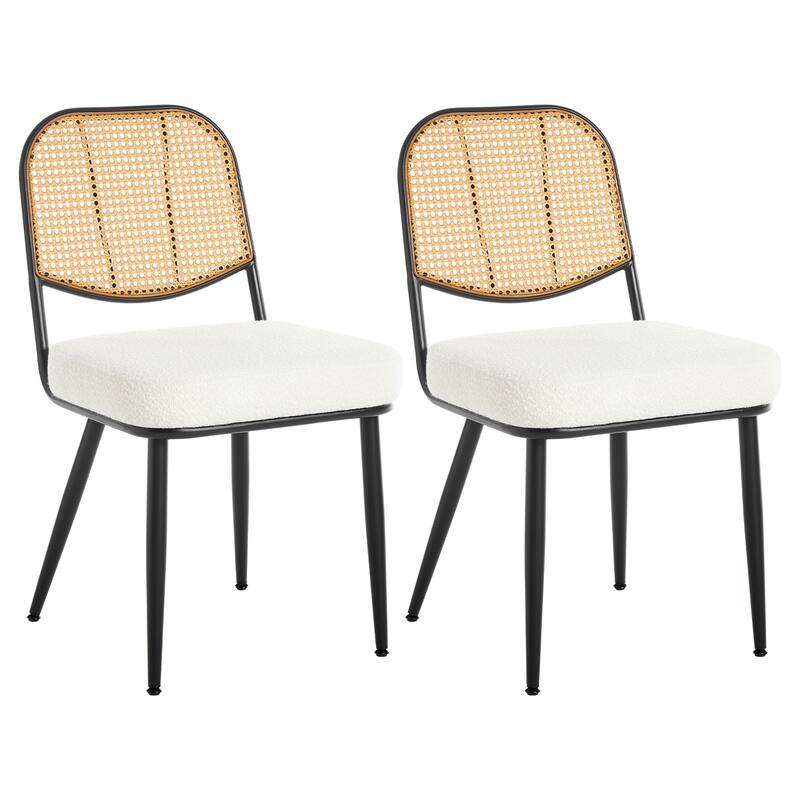 Upholstered Rattan Dining Chairs Set of 2 Side Chair - 33.86"H x 18.9"W x 22.83"D