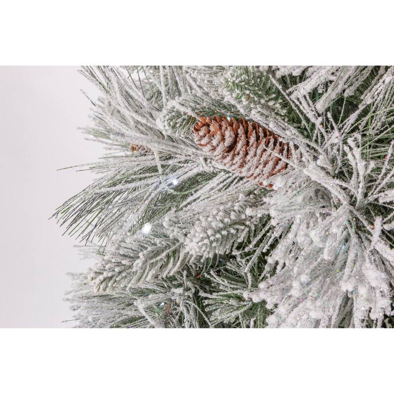 Rustic 4 Foot Prelit Burlap Tree with Flocking, Glitter, and Pinecones