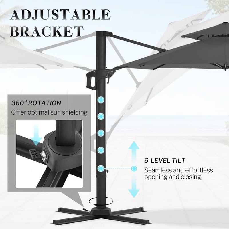 12FT Offset Patio Cantilever Umbrella with 360° Rotation