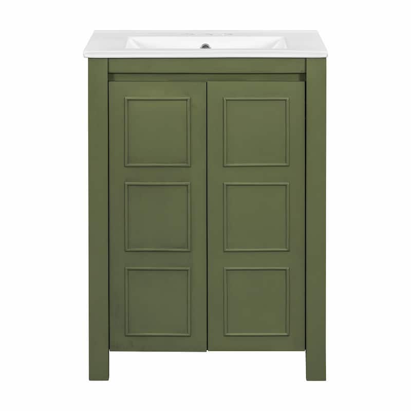 Vintage Style Bathroom Vanity Combo with Ceramic Sink and 2 Soft-close Doors