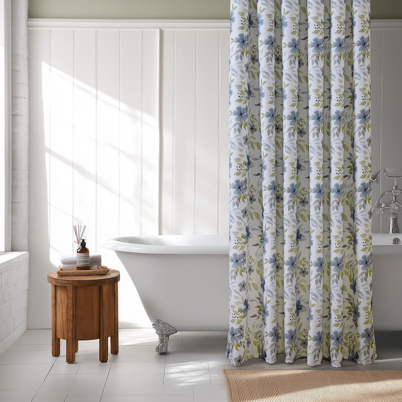 Exclusive Fabrics Blossom Printed Shower Curtains with Hooks Included, 71 Inches Long (1 Panel)