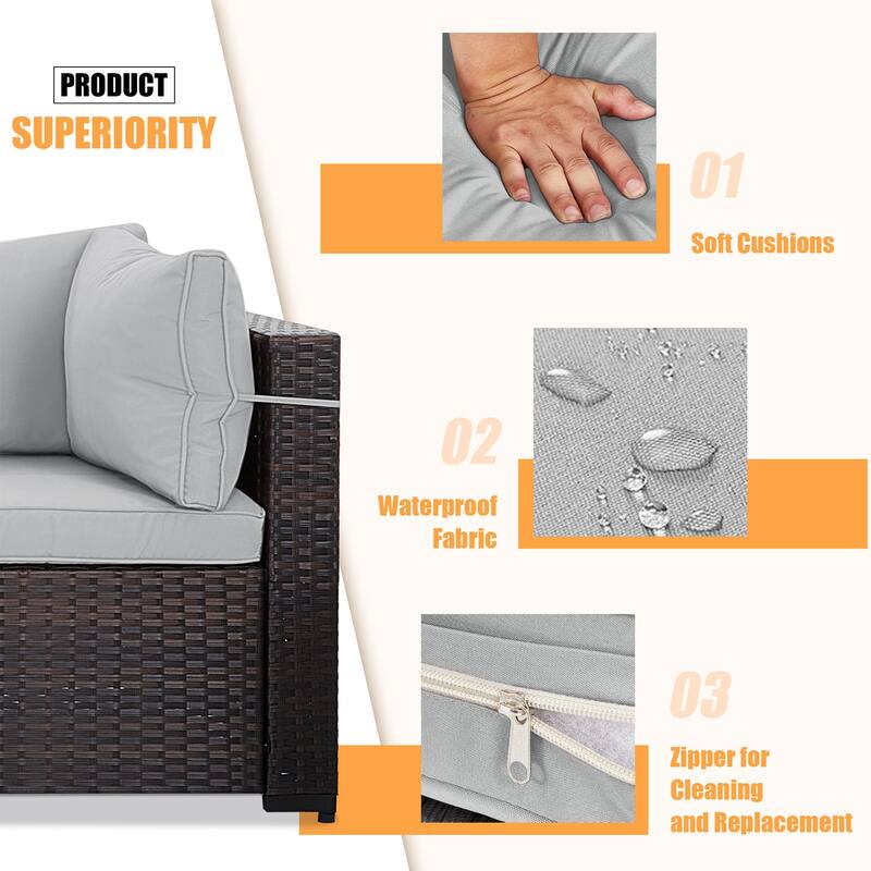 Patio Watcher Outdoor 8 Seater Rattan Sectional Set with Cusions and Coffe Table