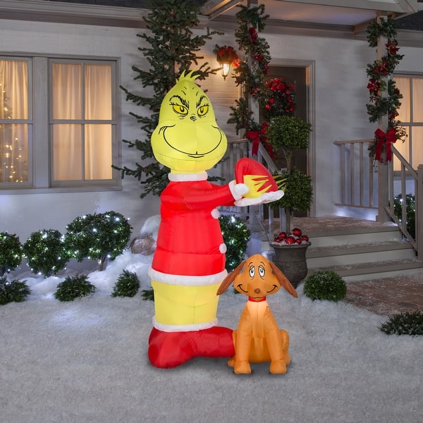 slide 2 of 2, Animated Airblown-Grinch Putting Santa Hat on Max-Scene-Dr. Seuss
