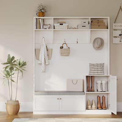 78.7 Inch Tall Hall Tree with Bench and Shoe Storage,Modern Entryway Bench with Coat Rack,4 Hanging Hooks