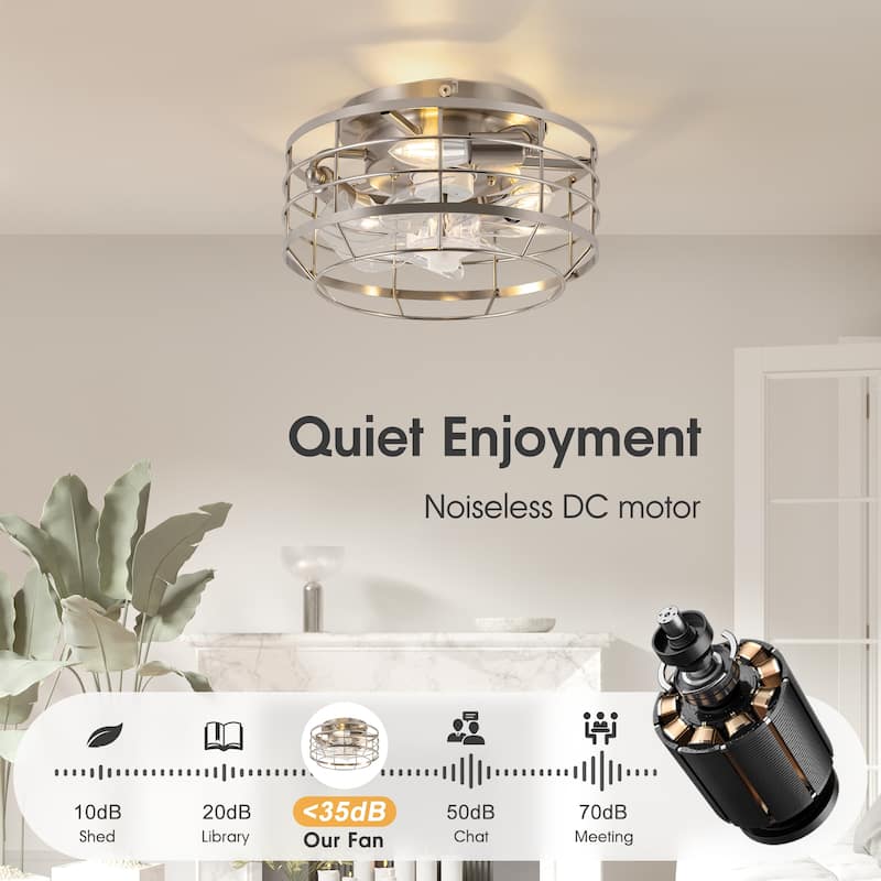 12" Low Profile Enclosed Cage Ceiling Fan with Light and Remote