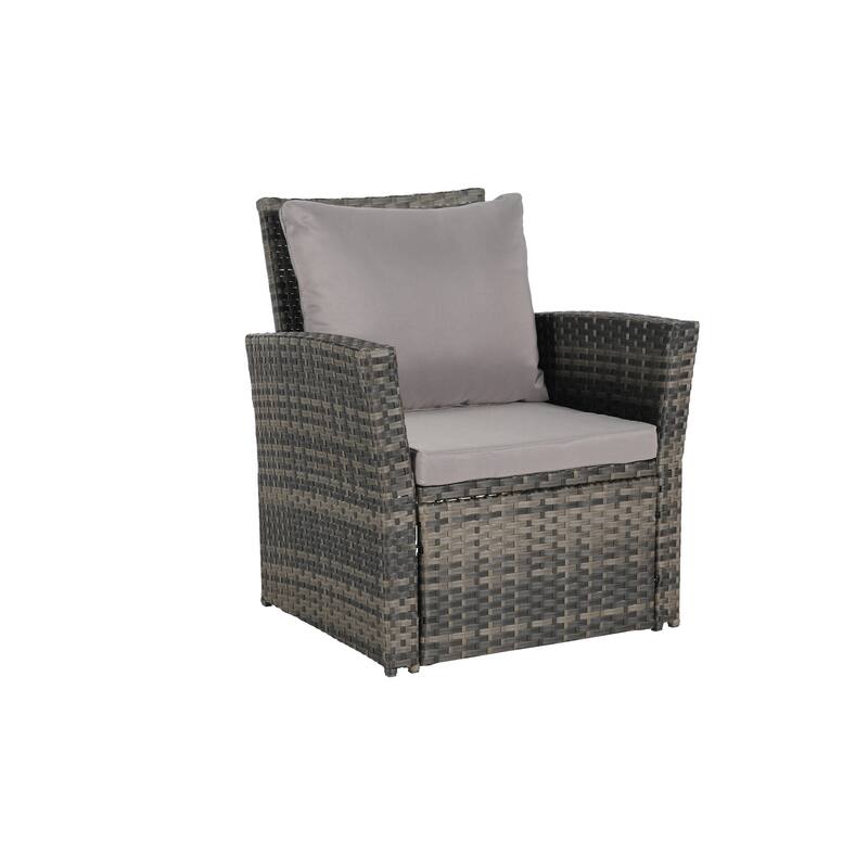4 Piece Outdoor Rattan Conversation Furniture Sets, All Weather Patio Wicker Chair Set with Tempered Glass Coffee Table